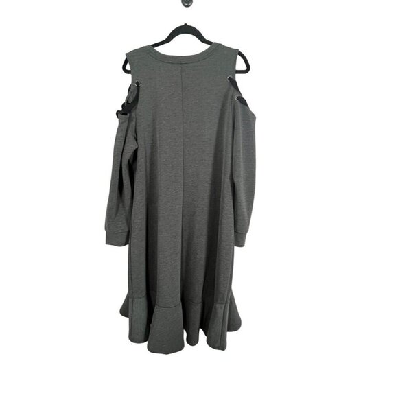Lane Bryant Dress Size 18 Gray Cold Shoulder Neutral Minimalist Retro Skater - Picture 5 of 11
